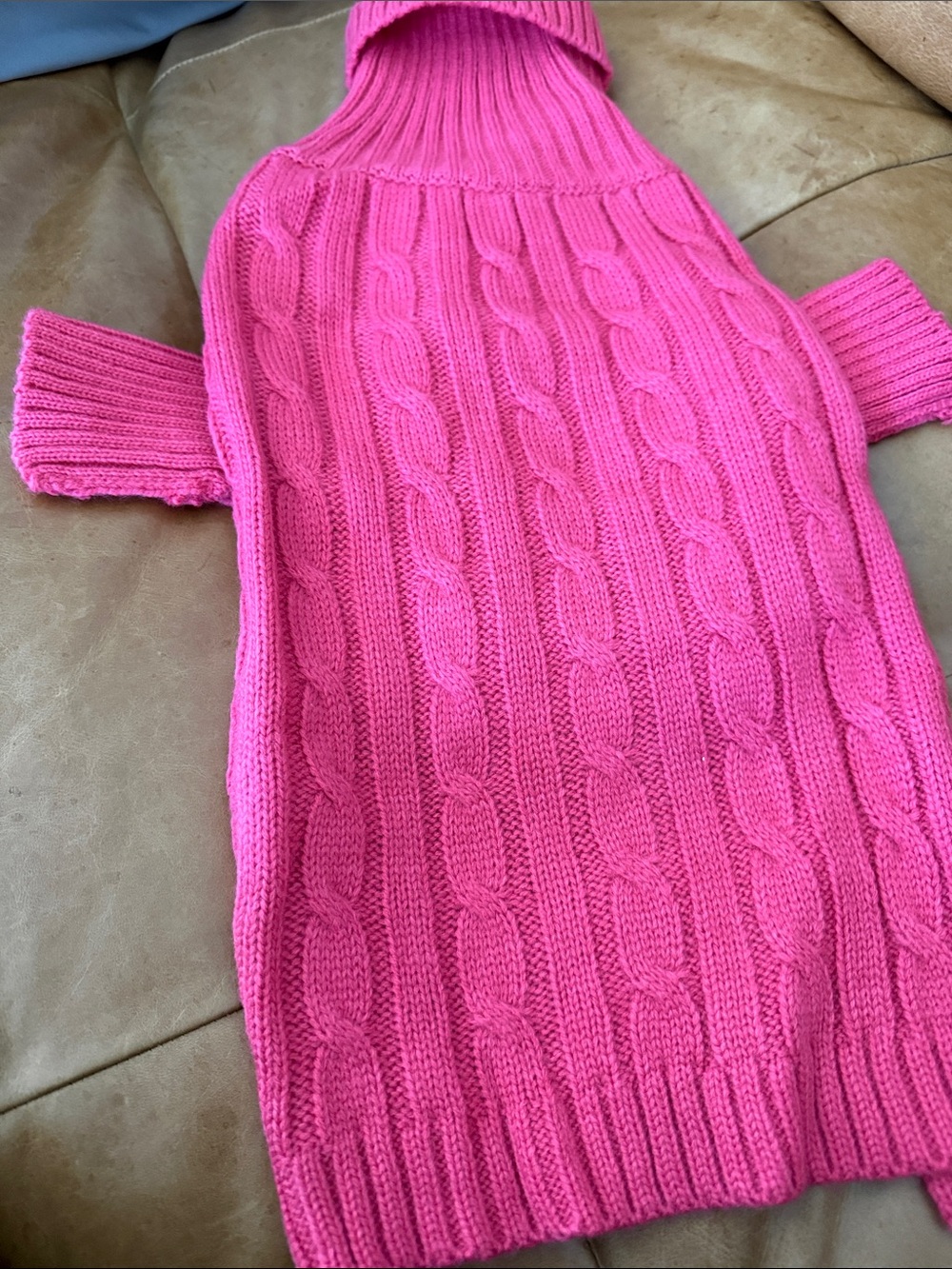 Pink Cable Knit Turtleneck Sweater for Dogs